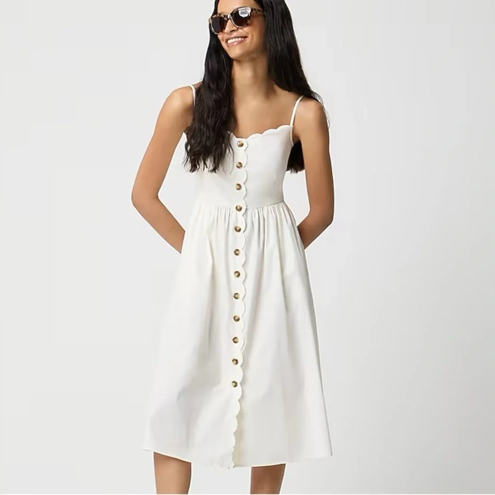 J.CREW Cream Scallop-trim button-front midi dress Size 14